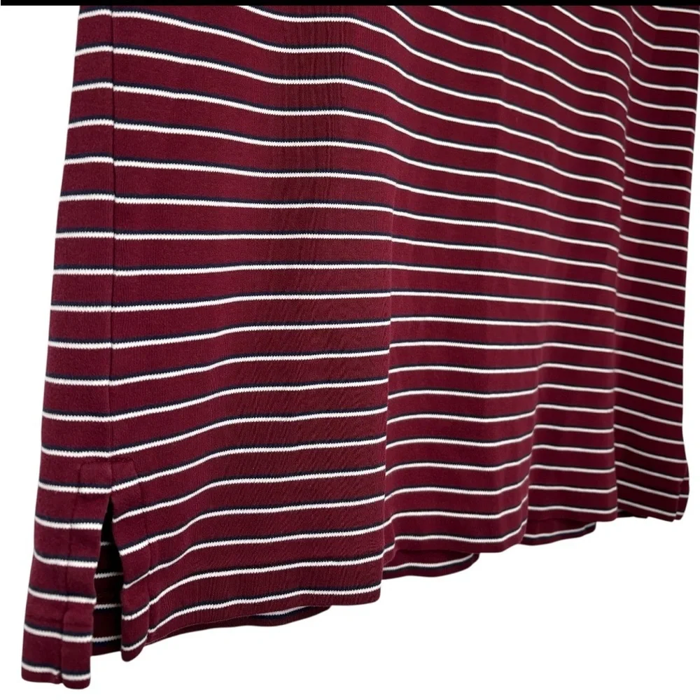 Ralph Lauren Maroon and White Striped Polo with Iconic Embroidered Logo